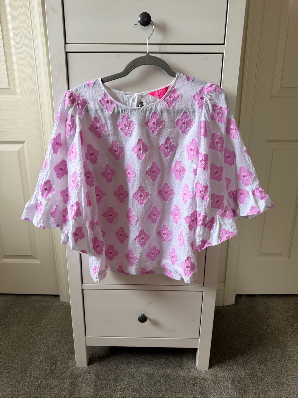 Lilly Pulitzer sample Francis top in Lilac Rose Medallion Lurex Clip Jacquard